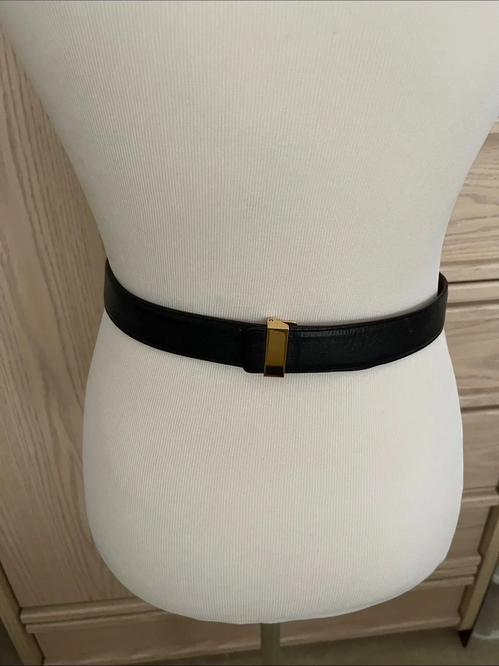 St. John Collection Black Leather Belt with Gold Ring Hardware Italy